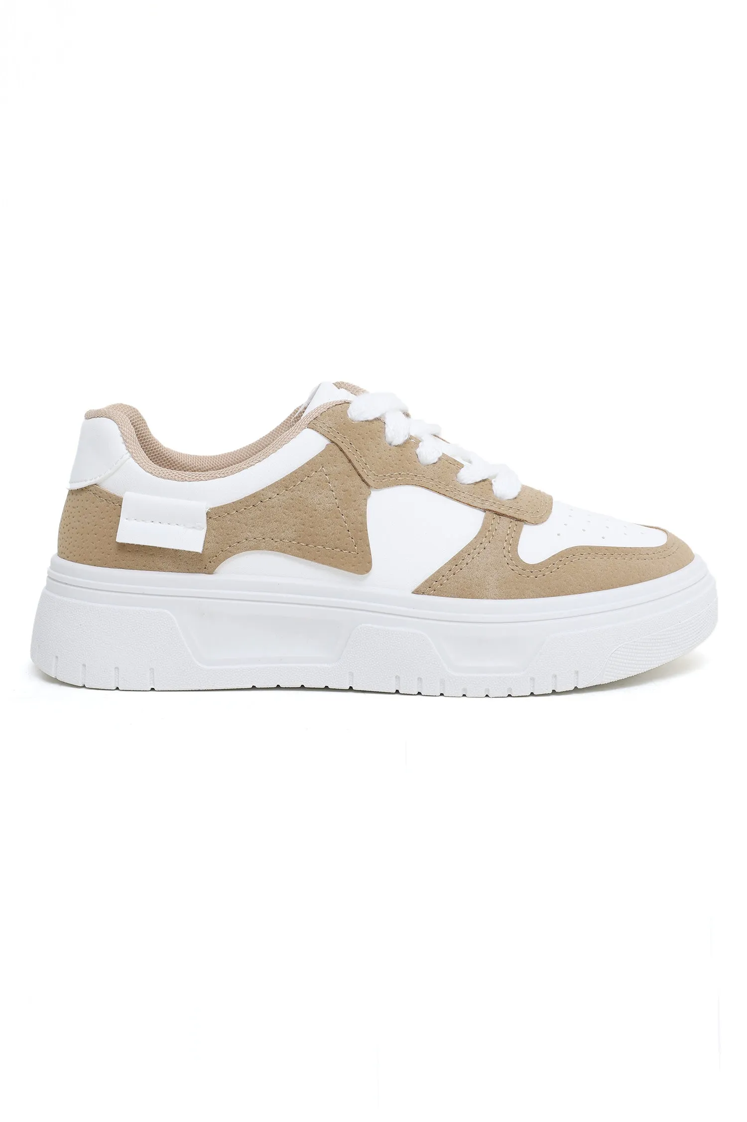 CONTRAST TRAINERS-WHT/KHAKI