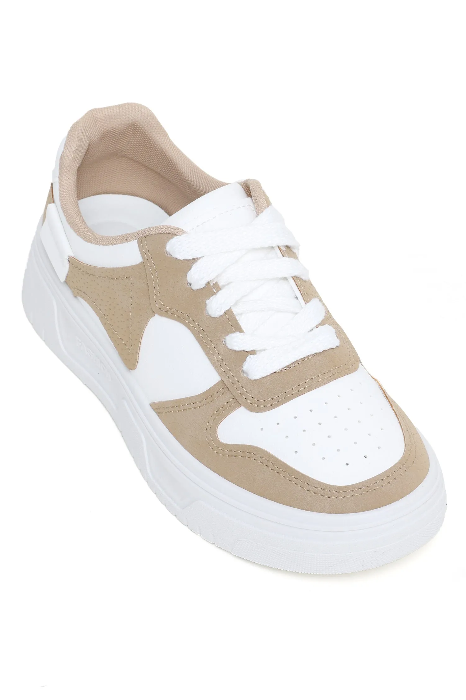 CONTRAST TRAINERS-WHT/KHAKI