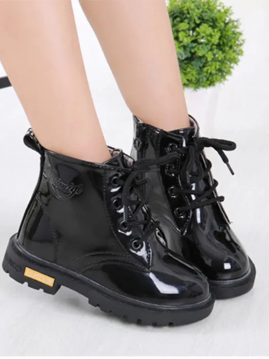 Copy of Girls Patent Synthetic Leather Dr. Martens Inspired Combat Boots By Liv and Mia