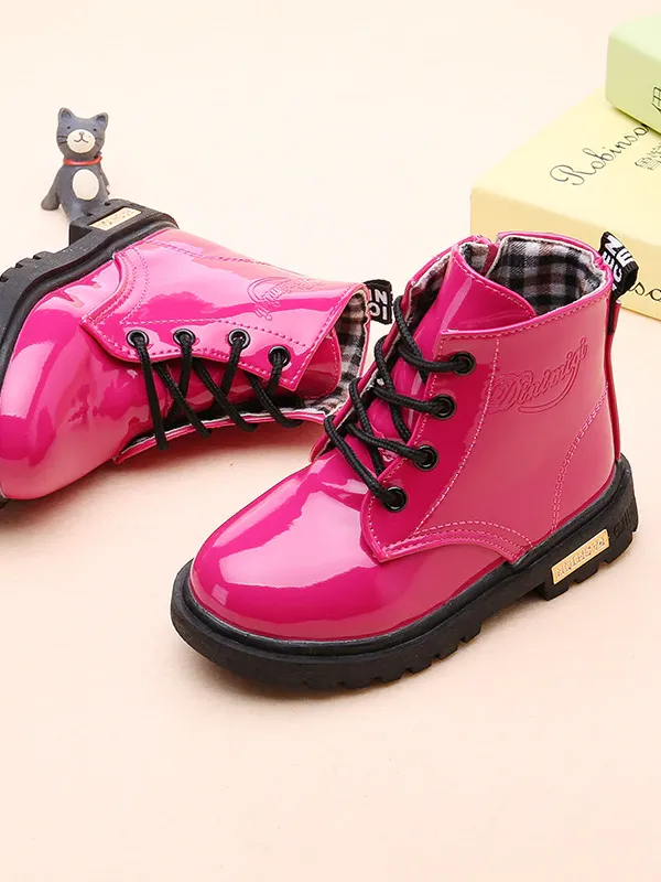 Copy of Girls Patent Synthetic Leather Dr. Martens Inspired Combat Boots By Liv and Mia