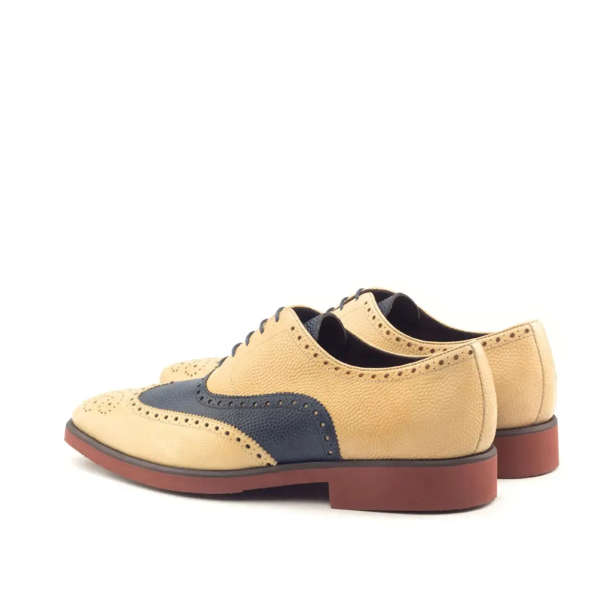 DapperFam Aeron in Fawn / Navy Men's Italian Pebble Grain Leather Full Brogue