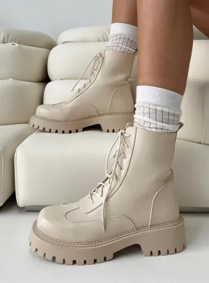 Dovie Combat Boots Ecru