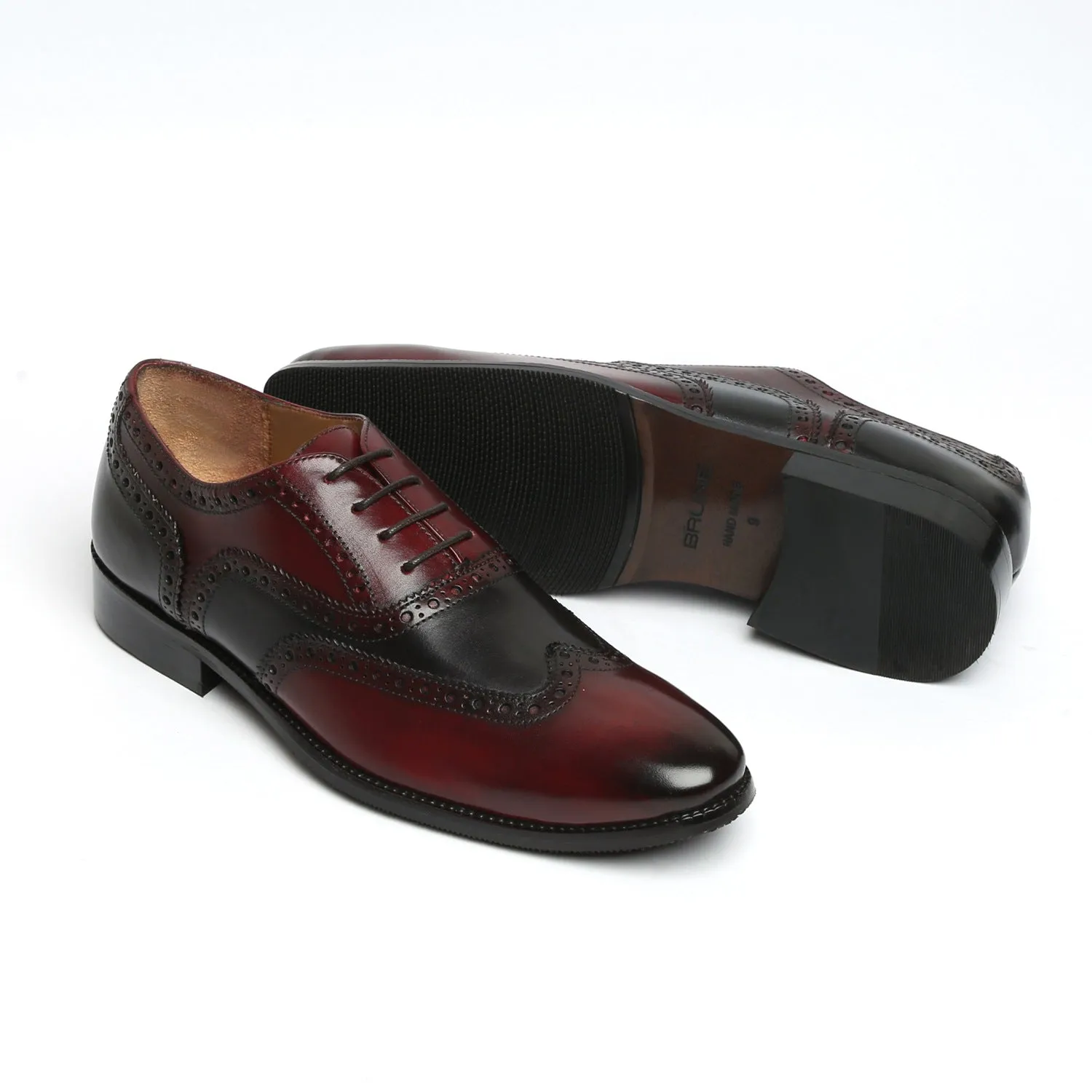 Dual Tone Formal Shoe in Wine Black Brogue Oxford Lace-Up Closure