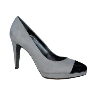 ELLEN TRACY Women's • Georgi• Cap-toe high Heel Pump 6.5M. Grey Kid Suede/Black Patent