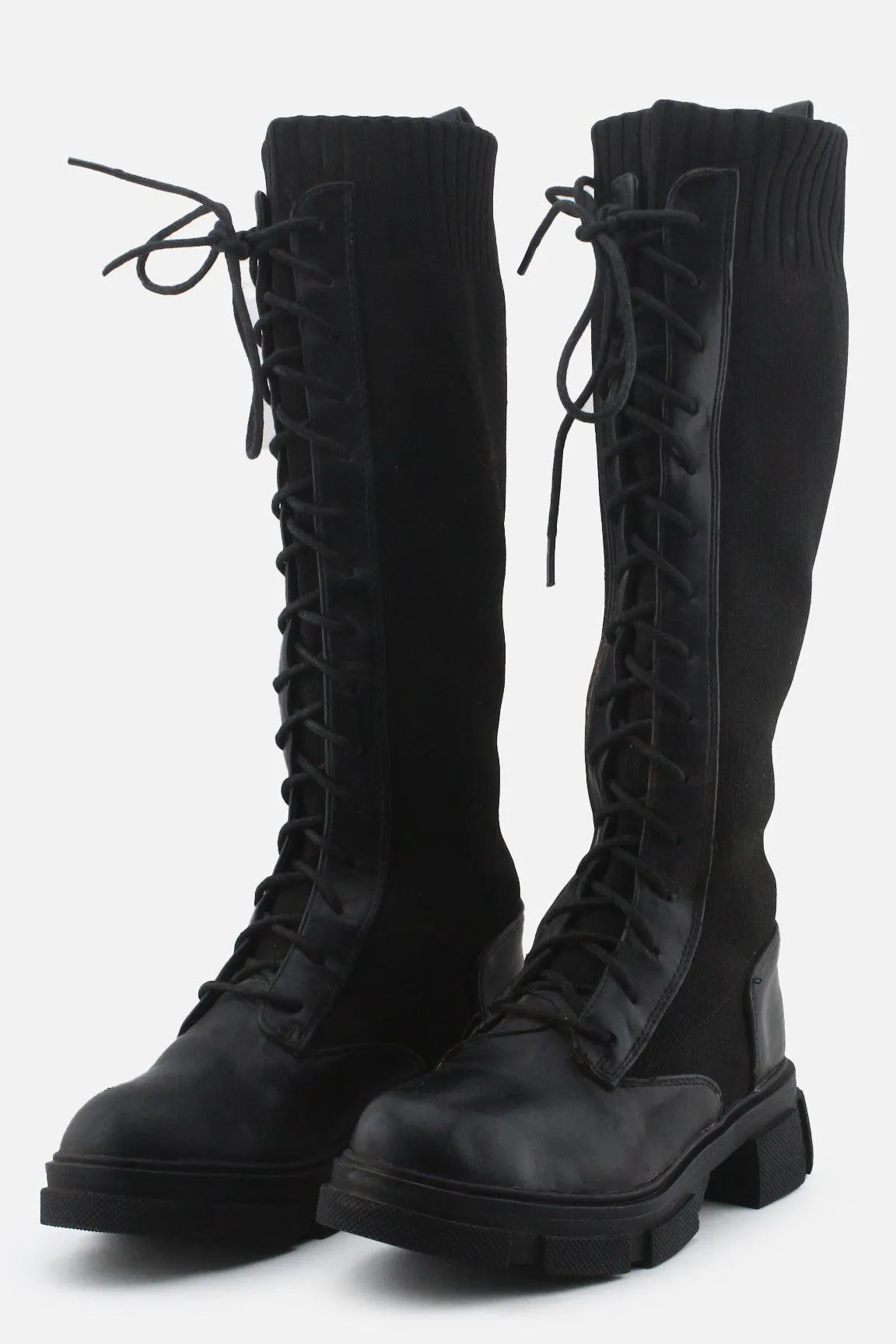 European Brand Stretchable Laces Combat Long Boots | Textile