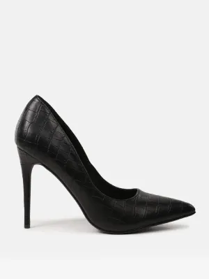 Faux Leather Croc Heeled Court Shoes