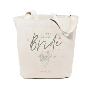 Floral Personalized Name Mother of the Bride Wedding Cotton Canvas Tote Bag by The Cotton & Canvas Co.