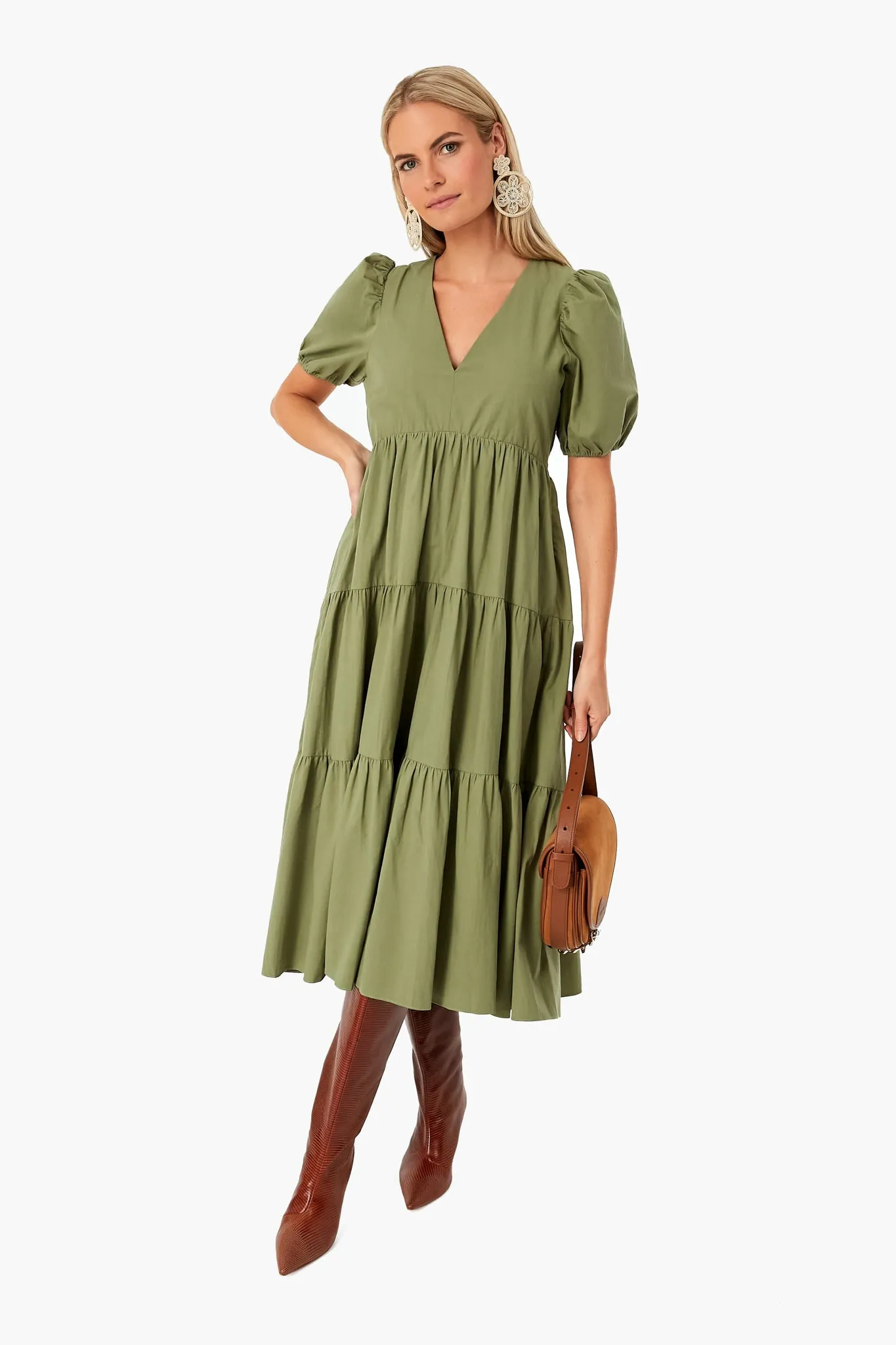 Green Tiered Penny Midi Dress