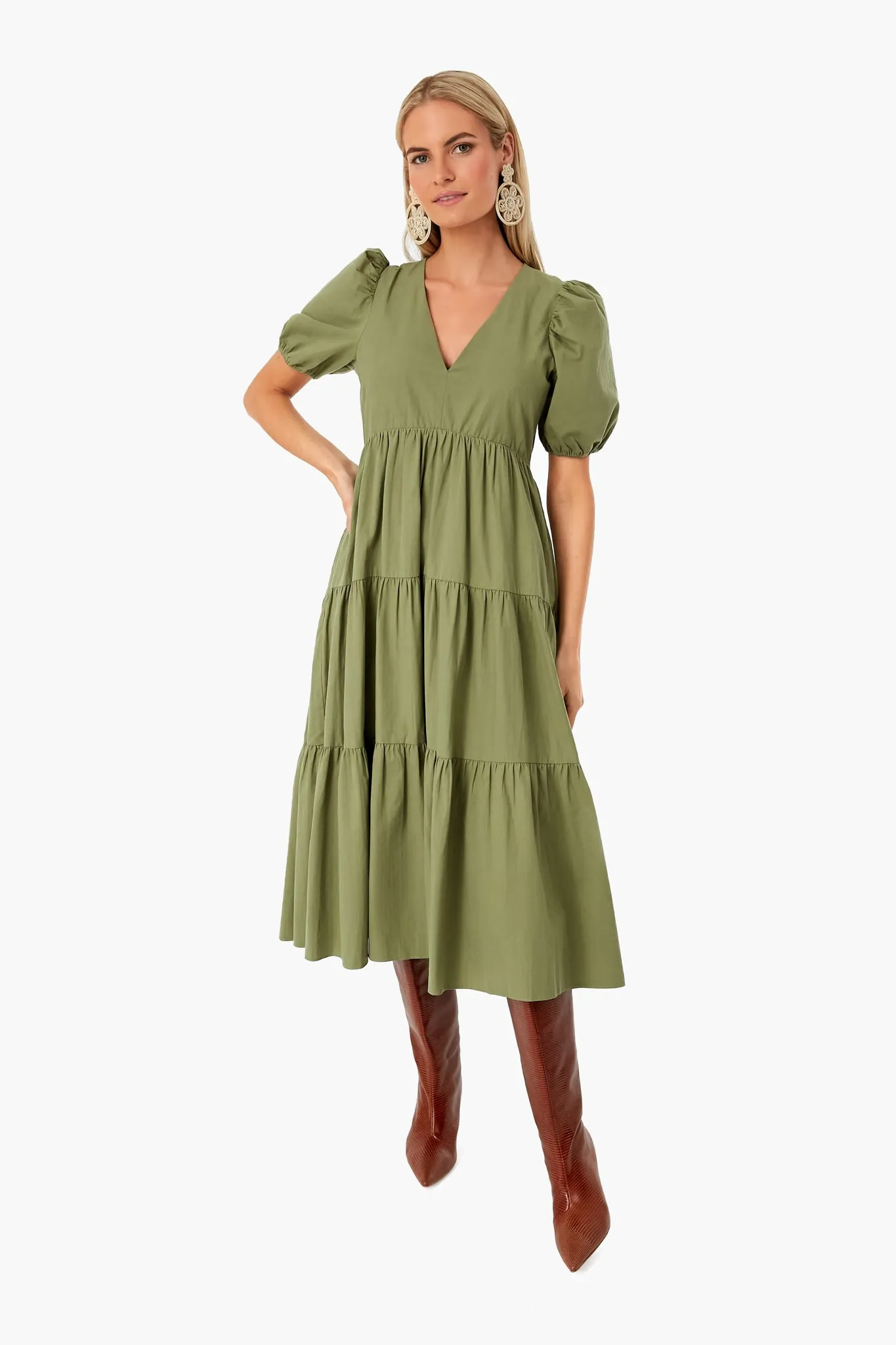 Green Tiered Penny Midi Dress