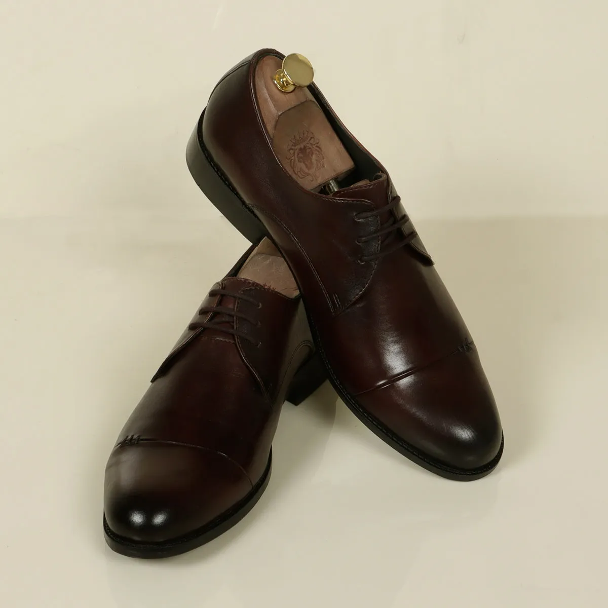 Handmade Dark Brown Toe Cap Men Leather Oxford Formal Shoe By Brune & Bareskin