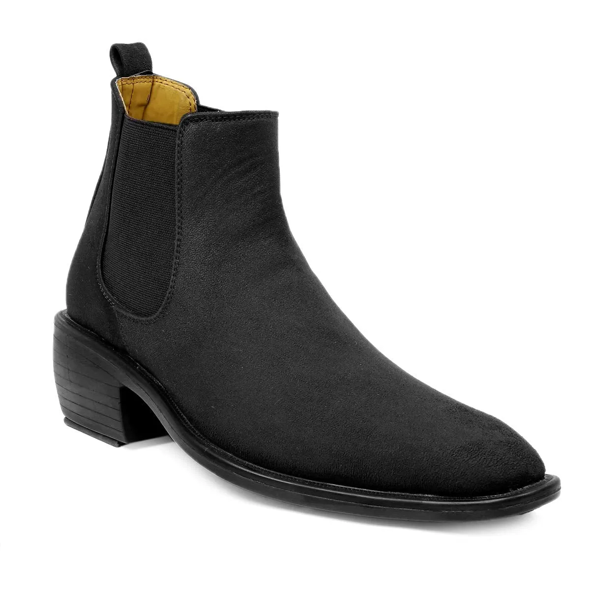 Height Increasing Suede Material Black Casual Chelsea Boots For Men-JonasParamount