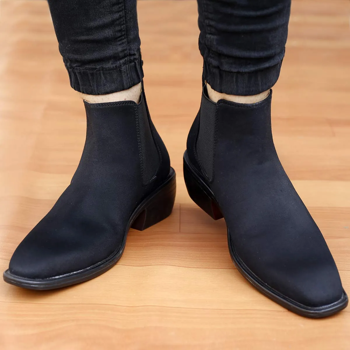 Height Increasing Suede Material Black Casual Chelsea Boots For Men-JonasParamount