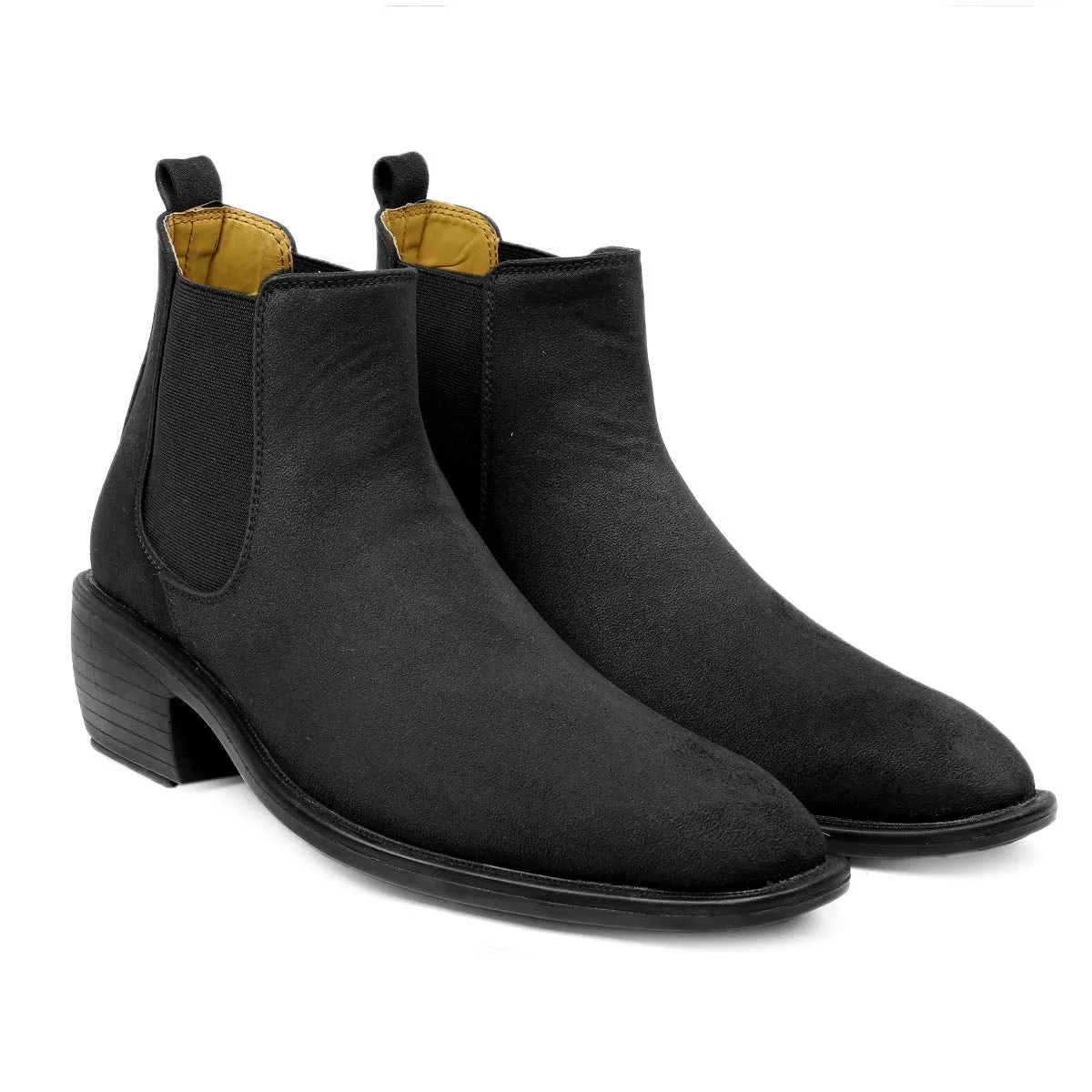 Height Increasing Suede Material Black Casual Chelsea Boots For Men-JonasParamount