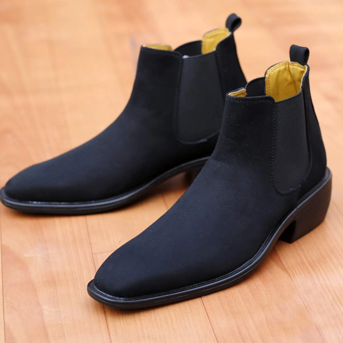 Height Increasing Suede Material Black Casual Chelsea Boots For Men-JonasParamount