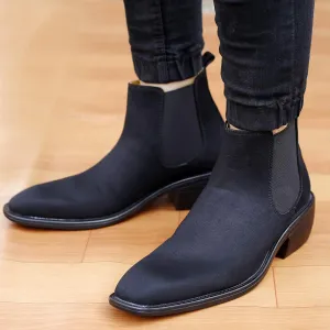 Height Increasing Suede Material Black Casual Chelsea Boots For Men-JonasParamount