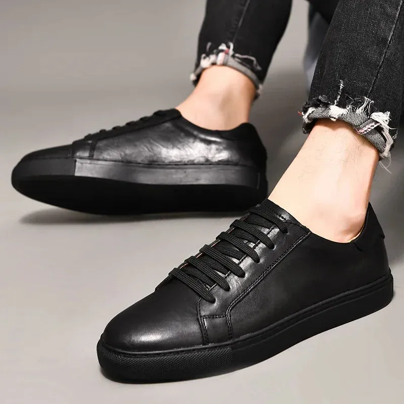 Hnzxzm Genuine Leather Casual Men Shoes lace up oxfords Brand White Shoes fashion men Sneakers New Arrival  black men shoes