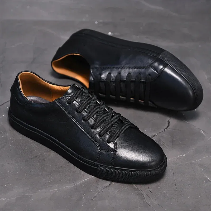 Hnzxzm Genuine Leather Casual Men Shoes lace up oxfords Brand White Shoes fashion men Sneakers New Arrival  black men shoes