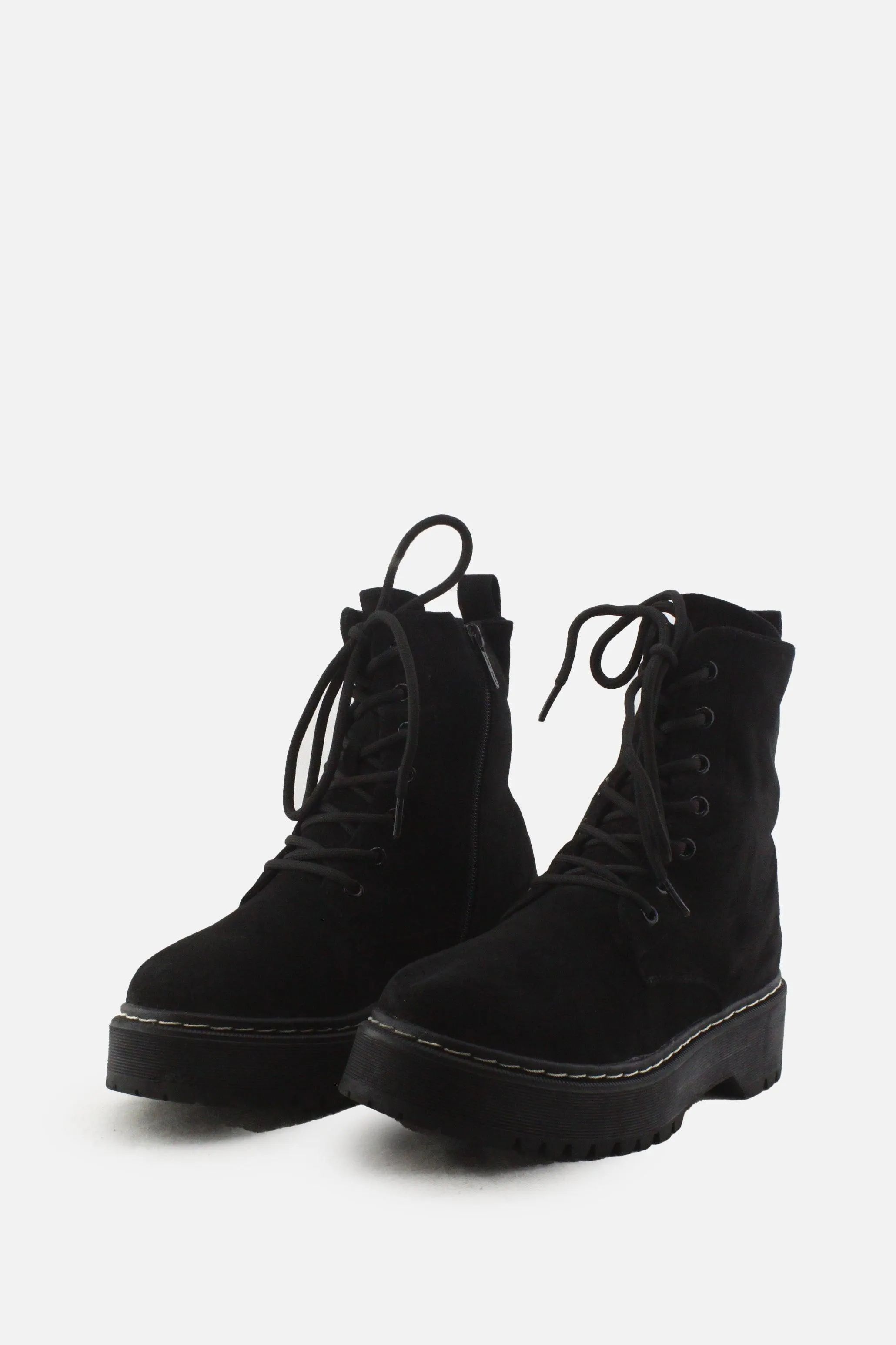 Jenny Fairy Zipper Laces Combat Ankle Boots | Suede