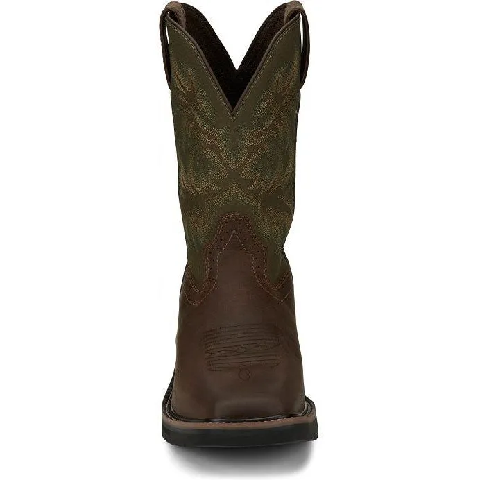 Justin Men's Driller 11" Square Toe Western Work Boot -Brown- SE4687