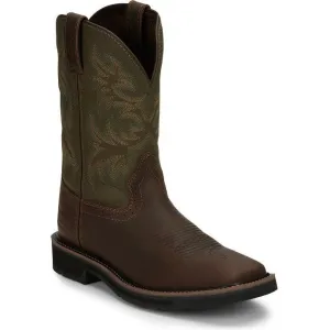 Justin Men's Driller 11" Square Toe Western Work Boot -Brown- SE4687