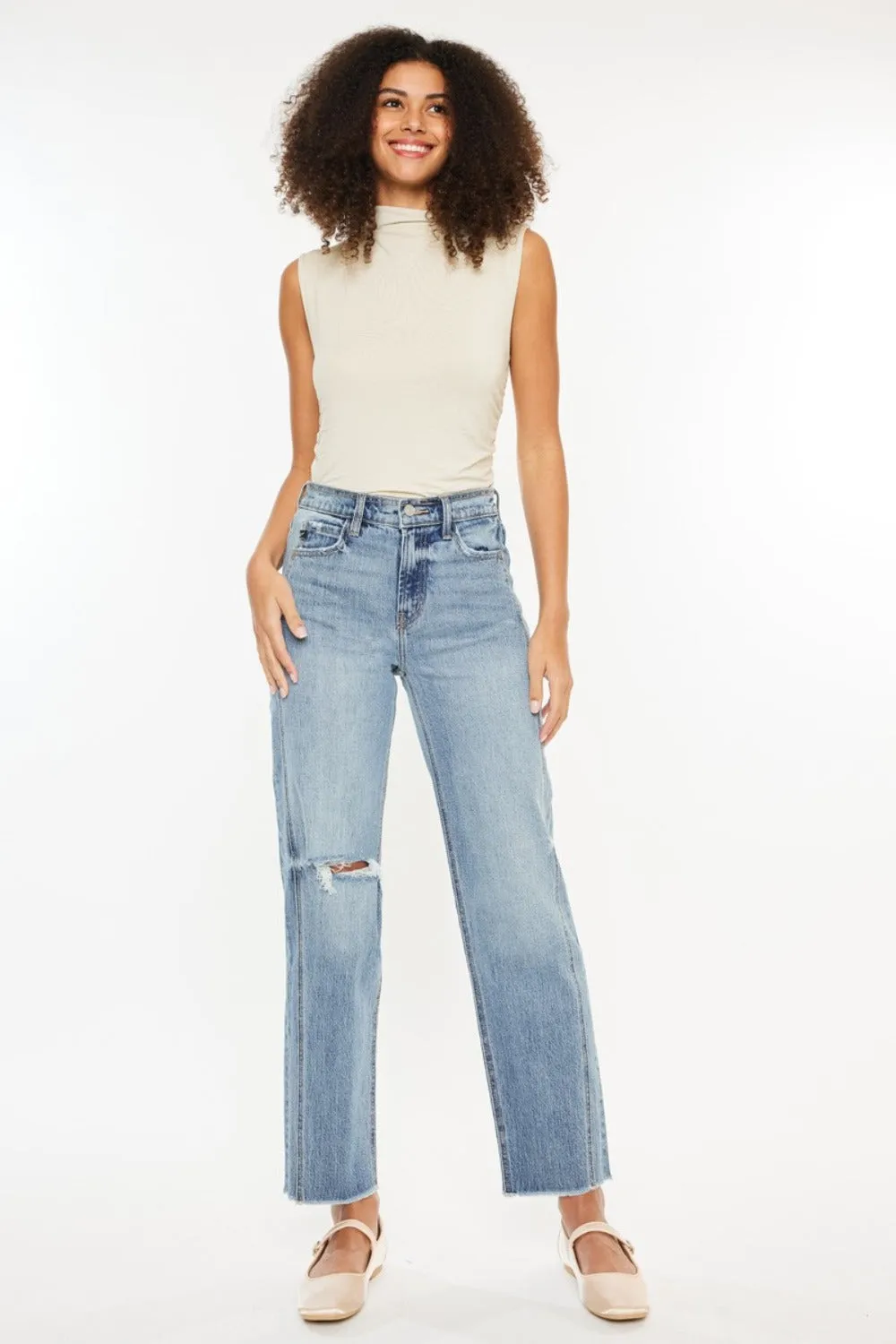 Leighton Kancan Ultra High Rise Distressed Straight Jeans