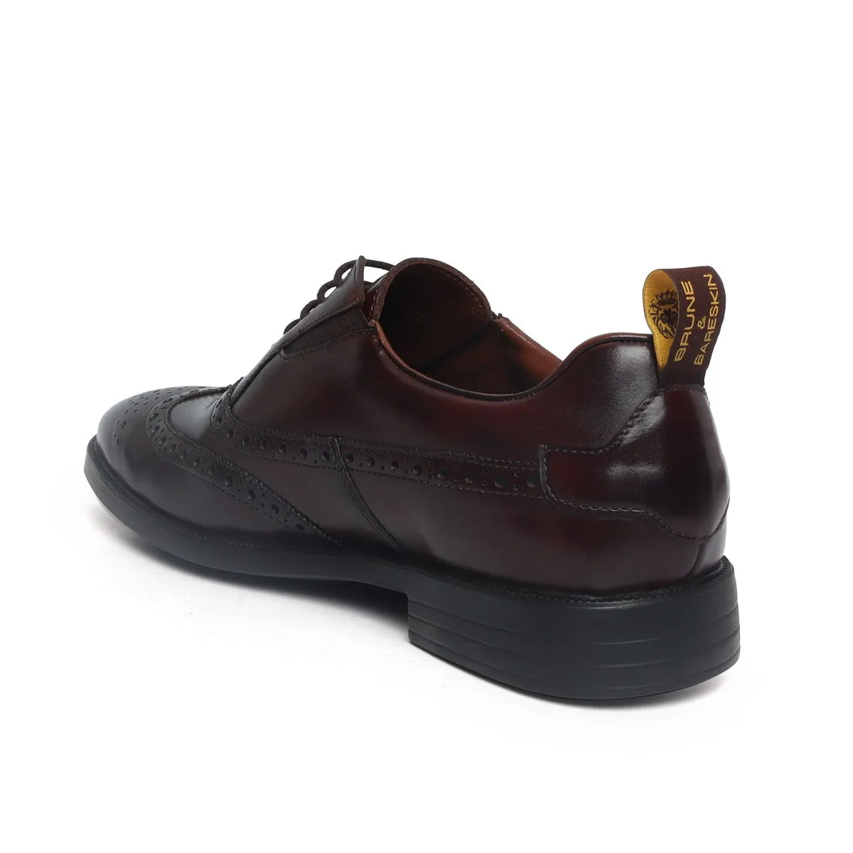 Light Weight Dark Brown Leather With Punching Brogue Oxford Lace-Up Shoe