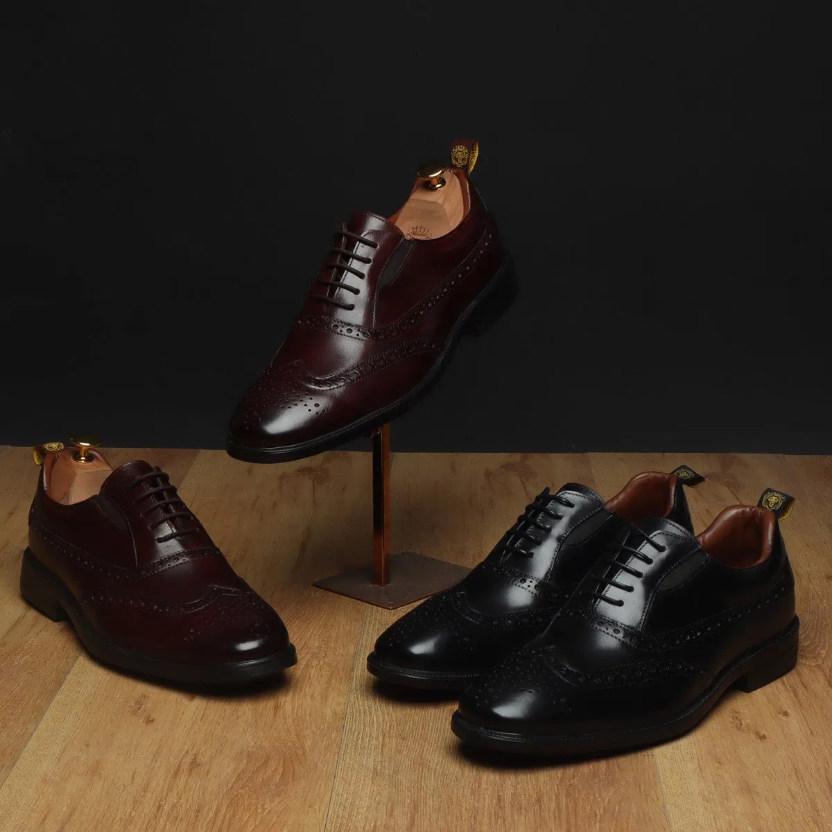 Light Weight Dark Brown Leather With Punching Brogue Oxford Lace-Up Shoe