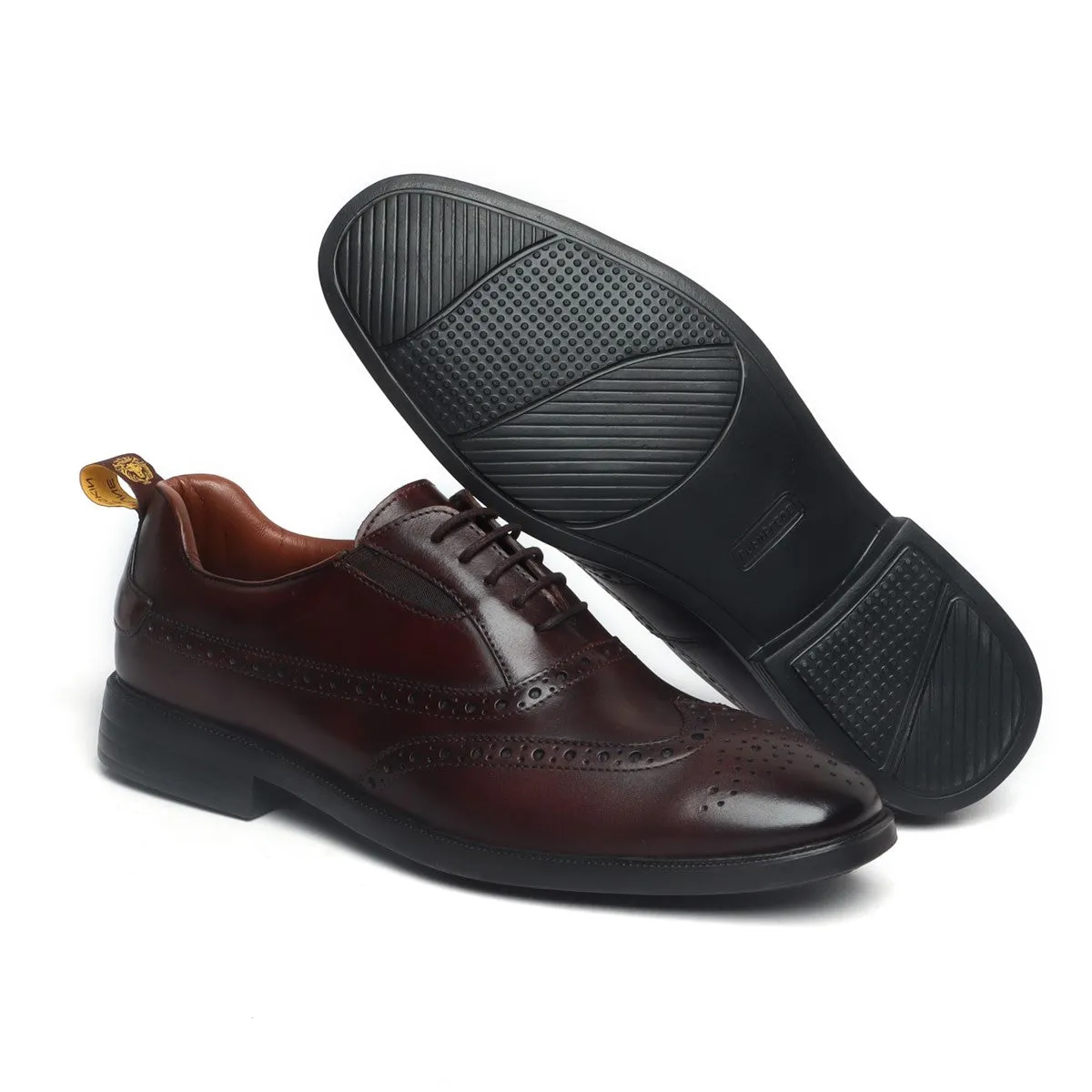 Light Weight Dark Brown Leather With Punching Brogue Oxford Lace-Up Shoe