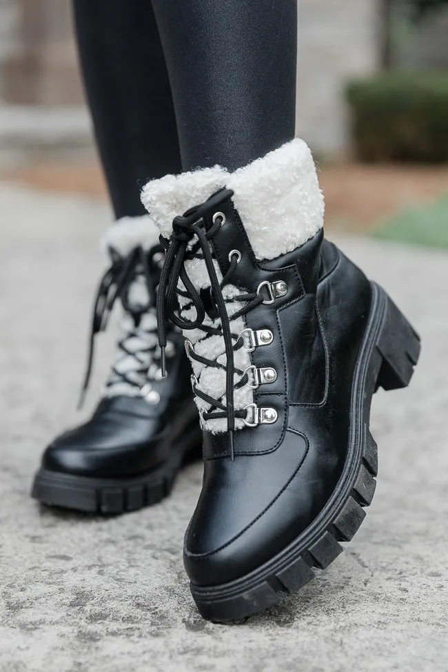 Lizzie Black Fur Detail Combat Boots FINAL SALE