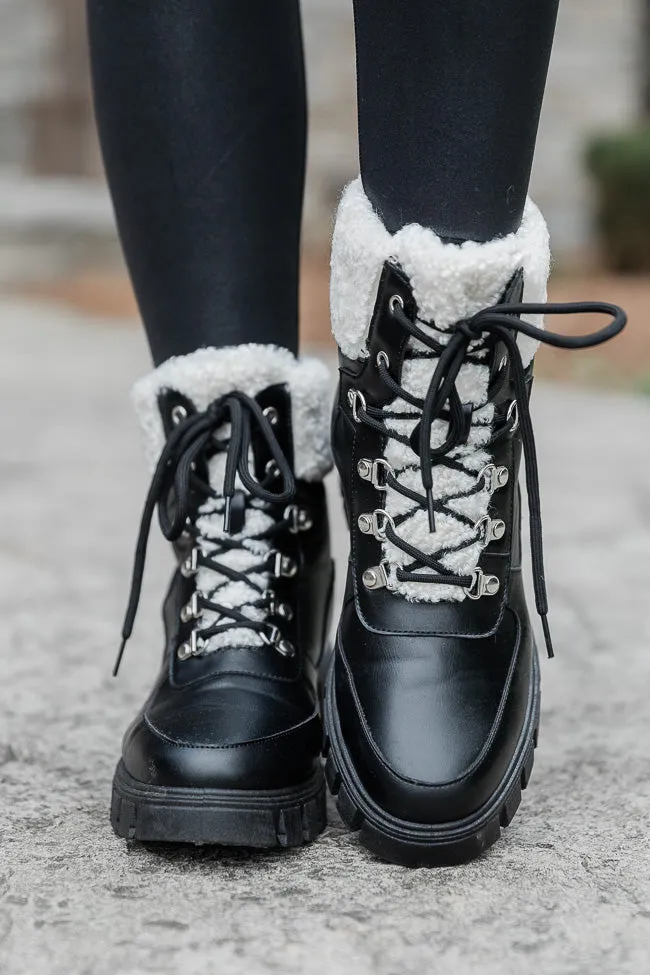 Lizzie Black Fur Detail Combat Boots FINAL SALE