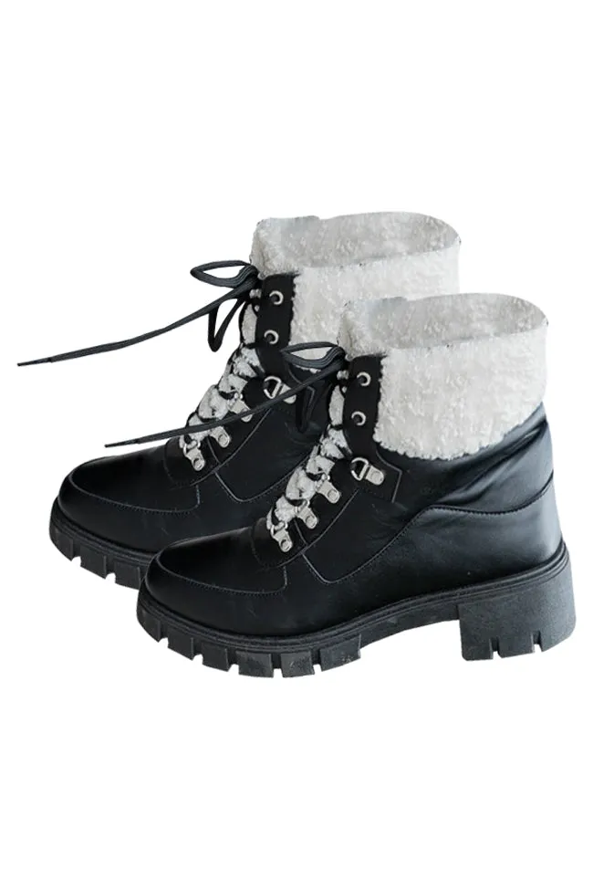 Lizzie Black Fur Detail Combat Boots FINAL SALE