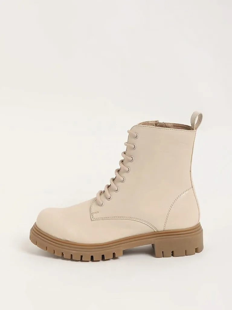 LUNA BLU Cream Combat Boots