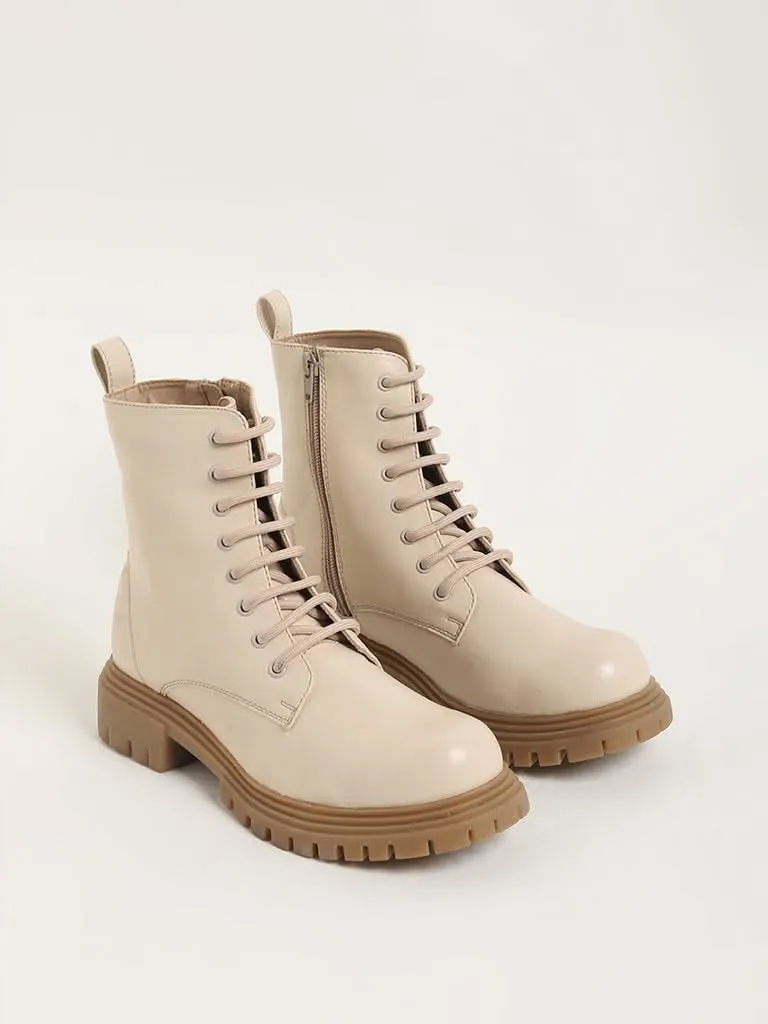 LUNA BLU Cream Combat Boots