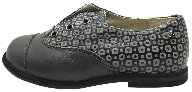 Manuela de Juan Boy's & Girl's Lucio Grey Smooth Printed Leather Oxford Shoes