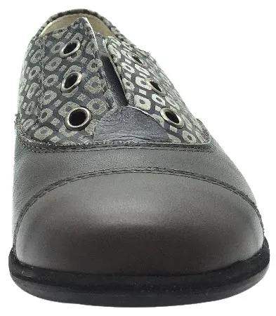 Manuela de Juan Boy's & Girl's Lucio Grey Smooth Printed Leather Oxford Shoes