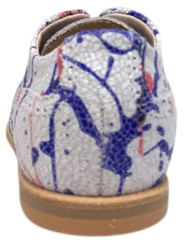 Manuela de Juan Girl's & Boy's British White Camara Red Blue Leather Mosaic Paint Lace Up Oxford Shoe