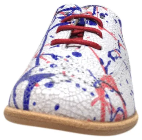 Manuela de Juan Girl's & Boy's British White Camara Red Blue Leather Mosaic Paint Lace Up Oxford Shoe