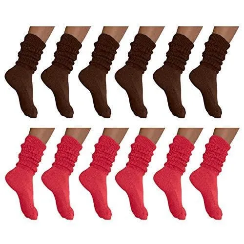 MDR Distirbutors Women's Extra Long & Heavy Slouch Cotton Wear at any Length Socks Made in USA 12 Pairs Size 9 to 11