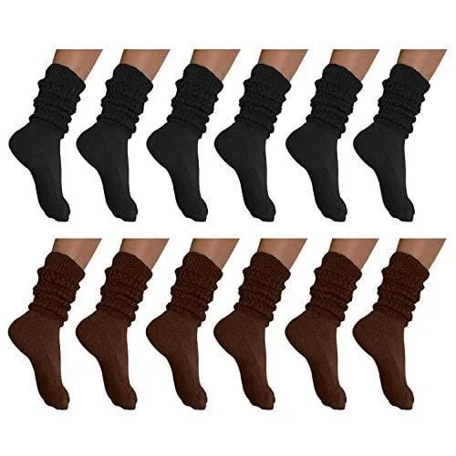 MDR Distirbutors Women's Extra Long & Heavy Slouch Cotton Wear at any Length Socks Made in USA 12 Pairs Size 9 to 11