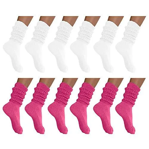 MDR Distirbutors Women's Extra Long & Heavy Slouch Cotton Wear at any Length Socks Made in USA 12 Pairs Size 9 to 11