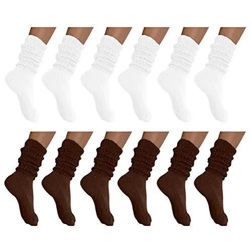 MDR Distirbutors Women's Extra Long & Heavy Slouch Cotton Wear at any Length Socks Made in USA 12 Pairs Size 9 to 11