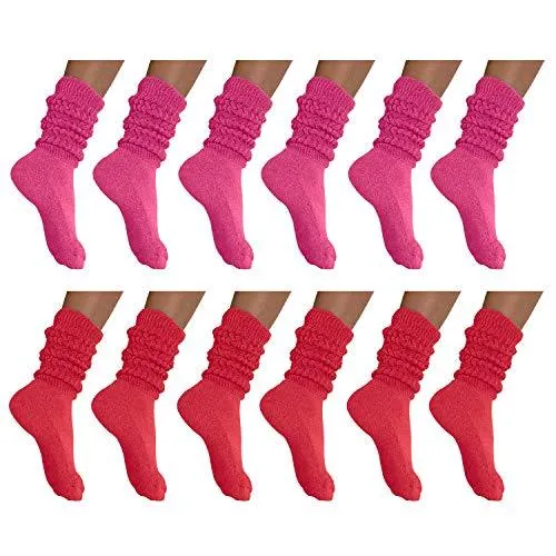 MDR Distirbutors Women's Extra Long & Heavy Slouch Cotton Wear at any Length Socks Made in USA 12 Pairs Size 9 to 11