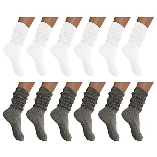 MDR Distirbutors Women's Extra Long & Heavy Slouch Cotton Wear at any Length Socks Made in USA 12 Pairs Size 9 to 11