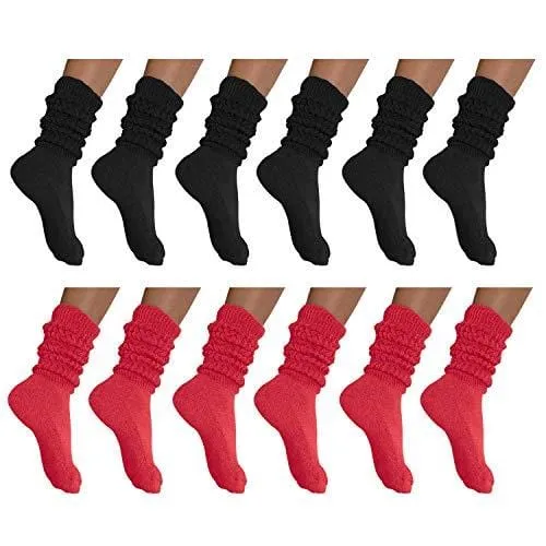 MDR Distirbutors Women's Extra Long & Heavy Slouch Cotton Wear at any Length Socks Made in USA 12 Pairs Size 9 to 11