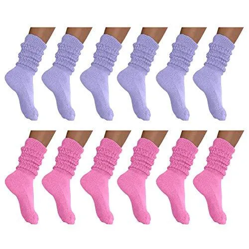 MDR Distirbutors Women's Extra Long & Heavy Slouch Cotton Wear at any Length Socks Made in USA 12 Pairs Size 9 to 11