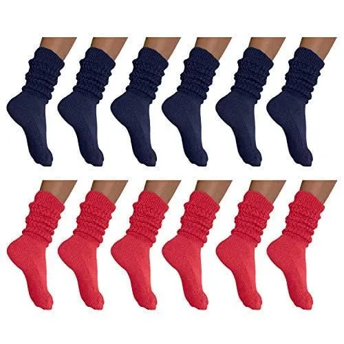 MDR Distirbutors Women's Extra Long & Heavy Slouch Cotton Wear at any Length Socks Made in USA 12 Pairs Size 9 to 11