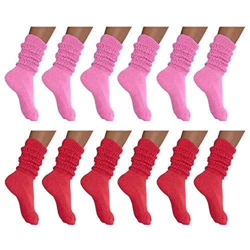 MDR Distirbutors Women's Extra Long & Heavy Slouch Cotton Wear at any Length Socks Made in USA 12 Pairs Size 9 to 11