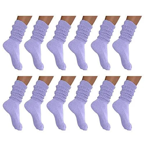 MDR Distirbutors Women's Extra Long & Heavy Slouch Cotton Wear at any Length Socks Made in USA 12 Pairs Size 9 to 11