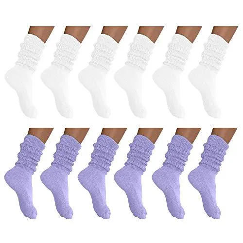 MDR Distirbutors Women's Extra Long & Heavy Slouch Cotton Wear at any Length Socks Made in USA 12 Pairs Size 9 to 11