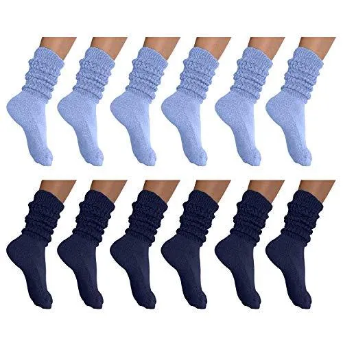 MDR Distirbutors Women's Extra Long & Heavy Slouch Cotton Wear at any Length Socks Made in USA 12 Pairs Size 9 to 11